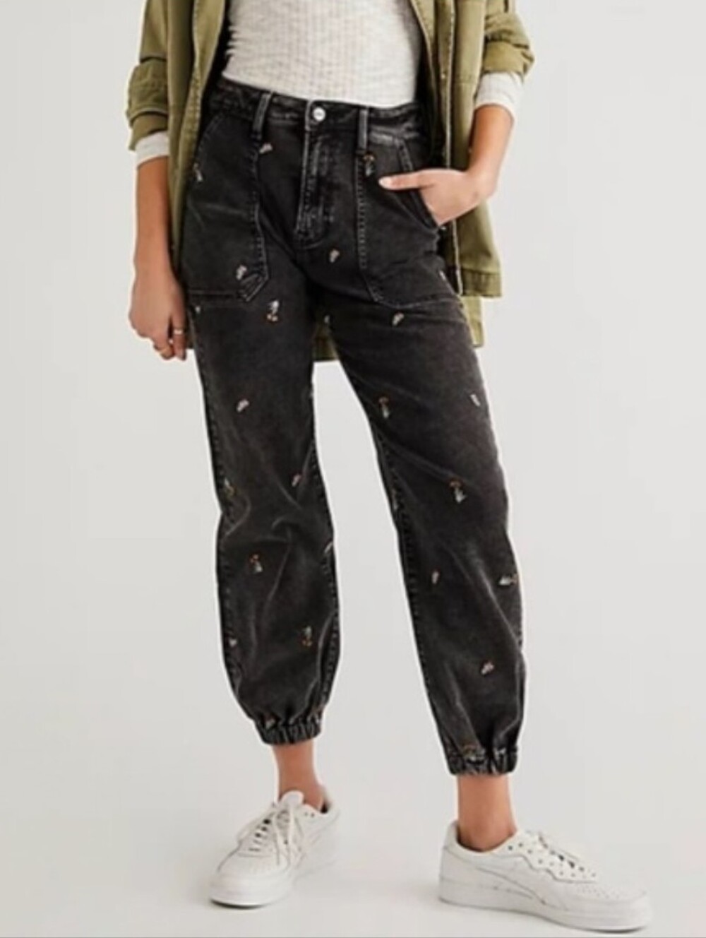 DRIFTWOOD Black Boho-Chic Embroidered Relaxed Fit Denim Joggers